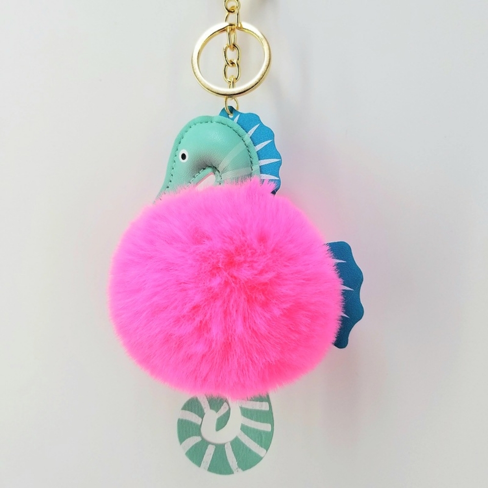 Seahorse pink poof keychain